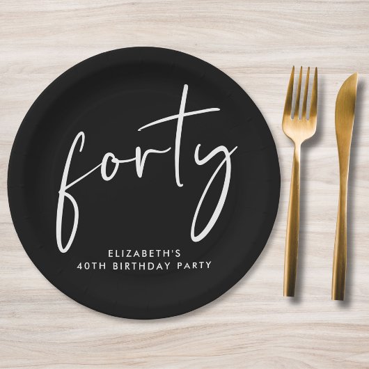 Chic Black White 40ste verjaardagsfeestje Papieren Bordje