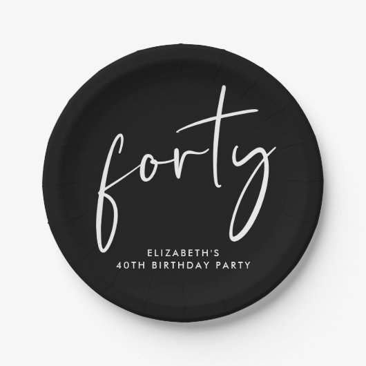 Chic Black White 40ste verjaardagsfeestje Papieren Bordje (Voorkant)