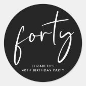 Chic Black White 40ste verjaardagsfeestje Ronde Sticker (Voorkant)