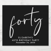 Chic Black White 40ste verjaardagsfeestje Sparkling Wijnetiket (Enkel label)