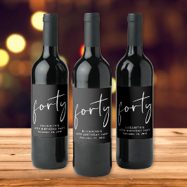 Chic Black White 40ste verjaardagsfeestje Wijn Etiket