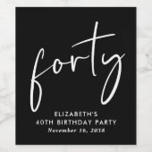 Chic Black White 40ste verjaardagsfeestje Wijn Etiket (Enkel label)