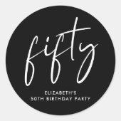 Chic Black White 50ste verjaardagsfeestje Ronde Sticker (Voorkant)