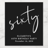 Chic Black White 60th Birthday Party Wijn Etiket (Enkel label)