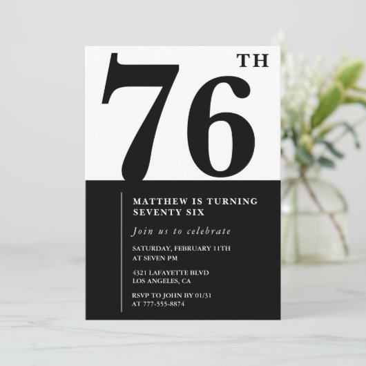 Chic Black & White 76ste verjaardag Kaart (Staand voorkant)