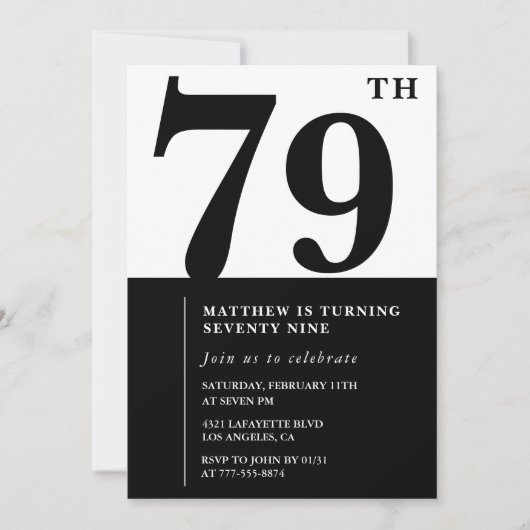 Chic Black & White 79ste verjaardag Kaart (Voorkant)