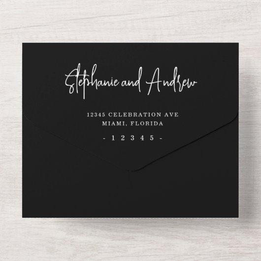 Chic Black & White All in One Wedding Invitation All In One Uitnodiging (Achterkant)