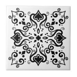 Chic Black White Azulejo Style Pattern A01b Tegeltje