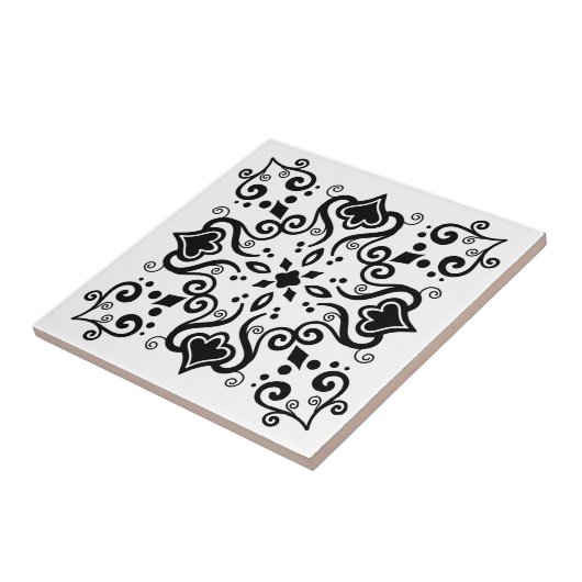 Chic Black White Azulejo Style Pattern A01b Tegeltje (Zijkant)