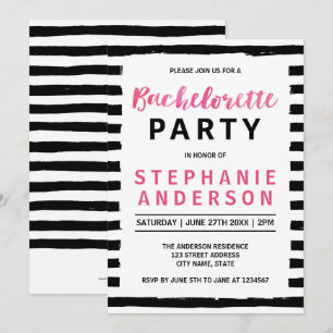 Chic Black & White Bachelorette Party Invitation Kaart