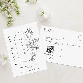 Chic Black & White Blossoms Wedding Save the Date Aankondigingskaart