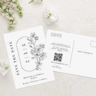 Chic Black & White Blossoms Wedding Save the Date Aankondigingskaart
