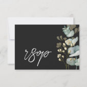 Chic Black & White Botancial Wedding RSVP Card Kaartje (Voorkant)