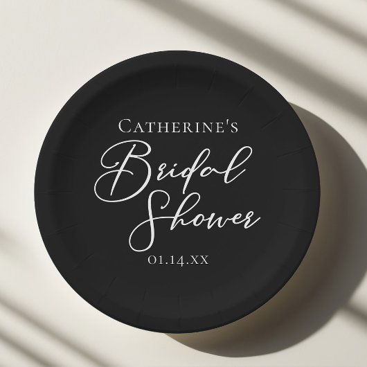 Chic Black White Bridal Shower Personalized Papieren Bordje