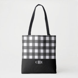 Chic Black White Buffalo Geplaatst met Monogram Tote Bag