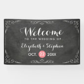 Chic Black White Chalkboard Floral Wedding Banner (Horizontaal)