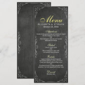 Chic Black & White Chalkboard Floral Wedding Menu (Voorkant / Achterkant)