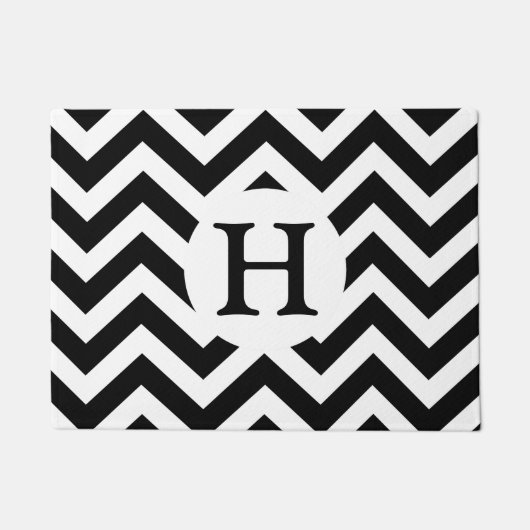 Chic Black White Chevron Zigzag Custom Monogram Deurmat (Voorkant)