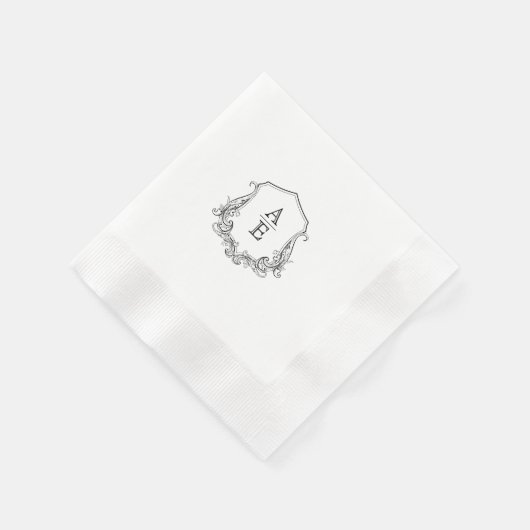 Chic Black & White Crest Monogram Wedding Napkin Servet (Hoek)