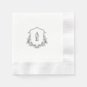 Chic Black & White Crest Monogram Wedding Napkin Servet (Voorkant)