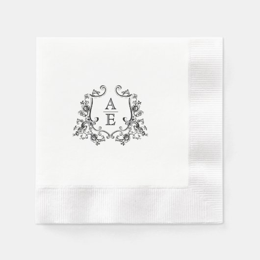 Chic Black & White Crest Monogram Wedding Napkin Servet (Voorkant)