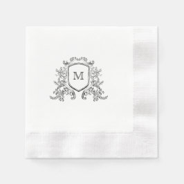 Chic Black & White Crest Monogram Wedding Napkin Servet