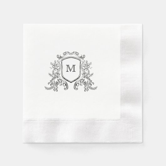 Chic Black & White Crest Monogram Wedding Napkin Servet (Voorkant)