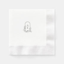 Chic Black & White Crest Monogram Wedding Napkin