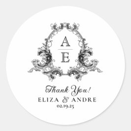 Chic Black White Custom Monogram Wedding Sticker