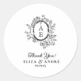 Chic Black White Custom Monogram Wedding Sticker