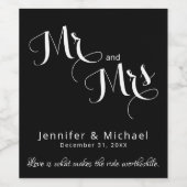 Chic Black & White Custom Weddenwetfles Wijn Etiket (Enkel label)