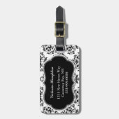 Chic Black & White Damask Bagagelabel (Voorkant verticaal)
