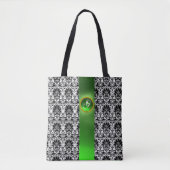 CHIC BLACK WHITE DAMASK EMERALD GREEN GEM MONOGRAM TOTE BAG (Voorkant)