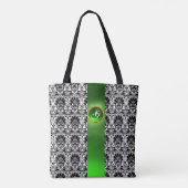 CHIC BLACK WHITE DAMASK EMERALD GREEN GEM MONOGRAM TOTE BAG (Achterkant)
