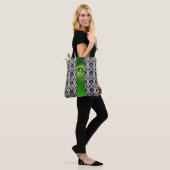 CHIC BLACK WHITE DAMASK EMERALD GREEN GEM MONOGRAM TOTE BAG (Op model)