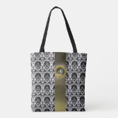 CHIC BLACK WHITE DAMASK GRAY GEM MONOGRAM TOTE BAG (Achterkant)
