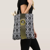 CHIC BLACK WHITE DAMASK GRAY GEM MONOGRAM TOTE BAG (Dichtbij)