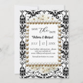 Chic Black $ White Damask Pearl Save-The-Date Kaart (Voorkant)