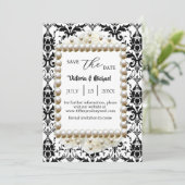 Chic Black $ White Damask Pearl Save-The-Date Kaart (Staand voorkant)
