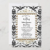 Chic Black $ White Damask Pearl Wedding Invitation Kaart (Voorkant)