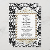 Chic Black $ White Damask Pearl Wedding Invitation Kaart (Voorkant / Achterkant)