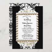 Chic Black $ White Damask Pearl Wedding Invitation Kaart (Voorkant / Achterkant)