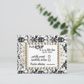Chic Black $ White Damask Pearl Wedding RSVP Kaartje (Staand voorkant)