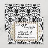Chic Black $ White Damask Pearl Wedding RSVP Kaartje (Voorkant / Achterkant)
