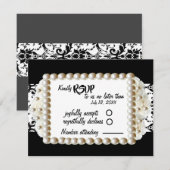 Chic Black $ White Damask Pearl Wedding RSVP Kaartje (Voorkant / Achterkant)