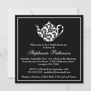 Chic Black & White Damask Vrijgezellenfeest Tea Pa Kaart