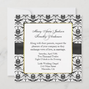 Chic Black & White Damask Wedding Invitation Kaart
