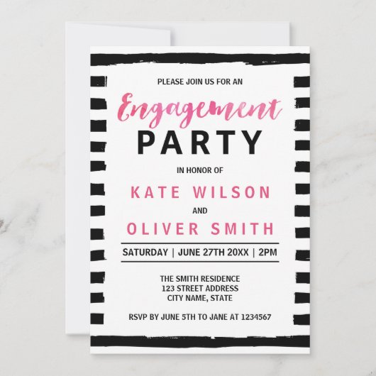 Chic Black & White Engagement Party - Uitnodiging (Voorkant)