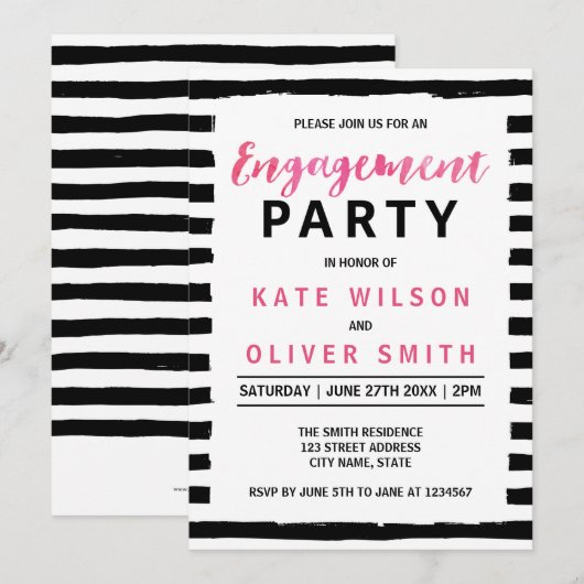Chic Black & White Engagement Party - Uitnodiging (Voorkant / Achterkant)