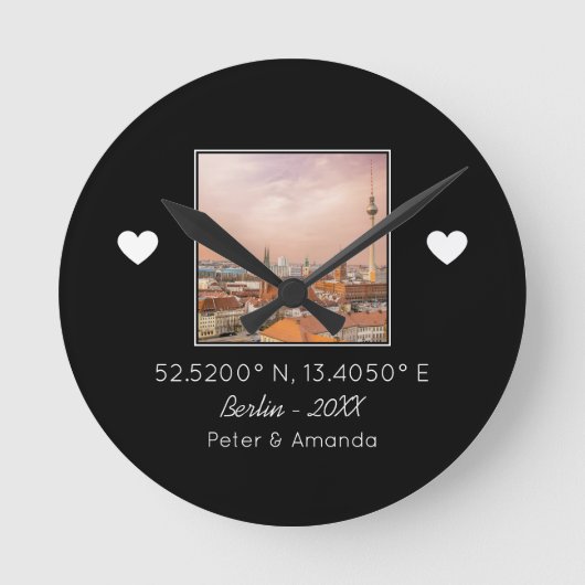 Chic Black & White First Date Keepsake Vriend Ronde Klok (Voorkant)